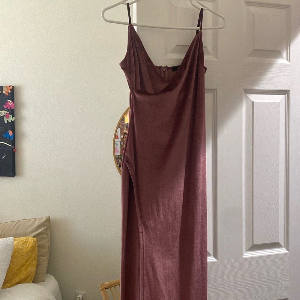 Pink velvet prom dress